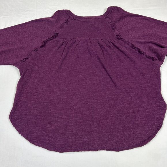 Anthropologie Pilcro Raglan Ruffled Thermal Top Purple Size Small Preppy Office - Picture 13 of 16